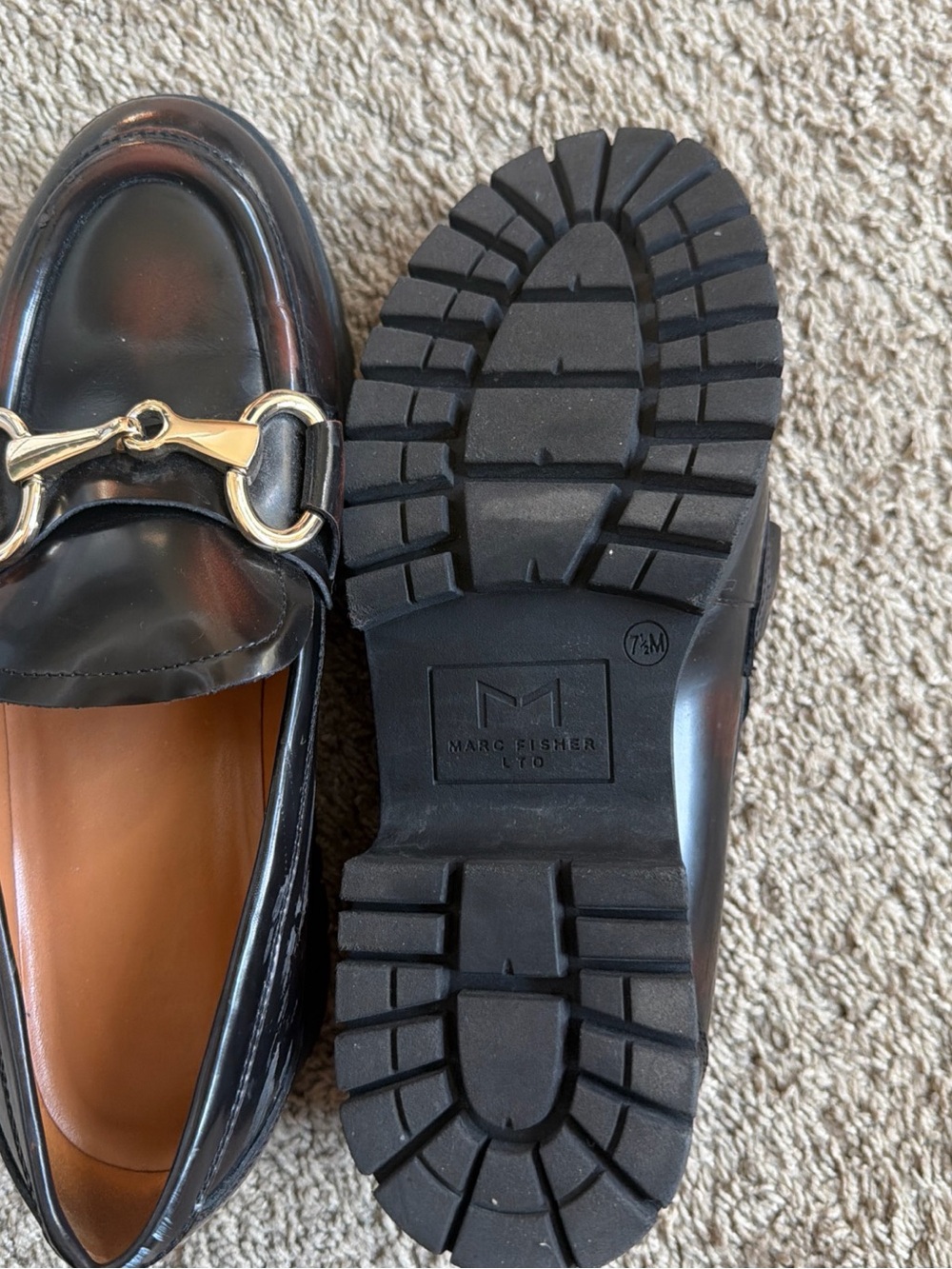 Marc Fisher LTD Wilmer Loafer Brown Leather Lug Sole Horsebit 7.5 - Picture 4 of 8